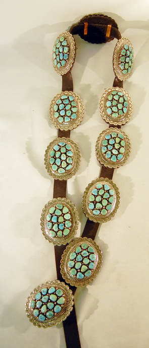 Navajo Turquoise Cluster and Sterling Silver Concho Belt